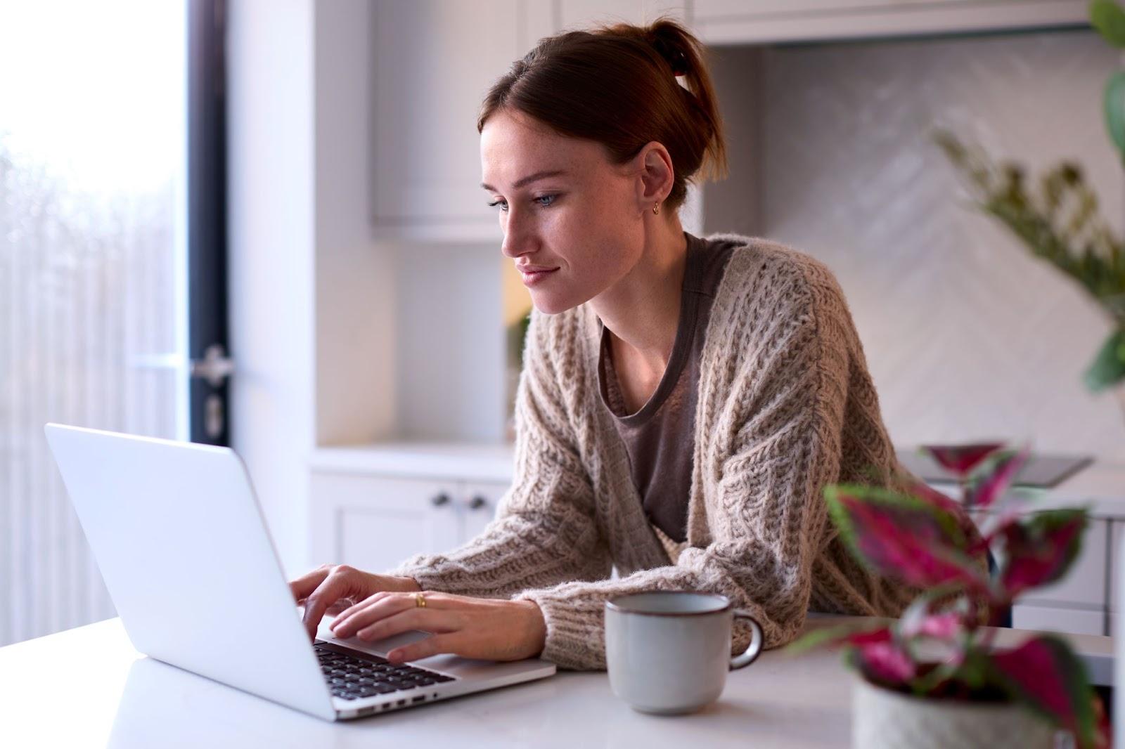 A woman working from home