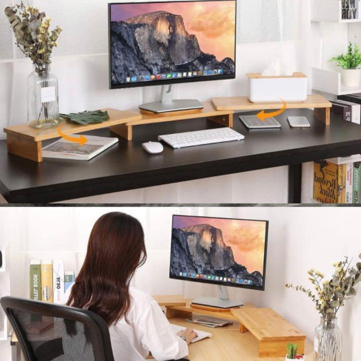 高耐荷重50kg❣天然竹製でお洒落＆3段式で使い勝手＆利便性抜群❤モニター台