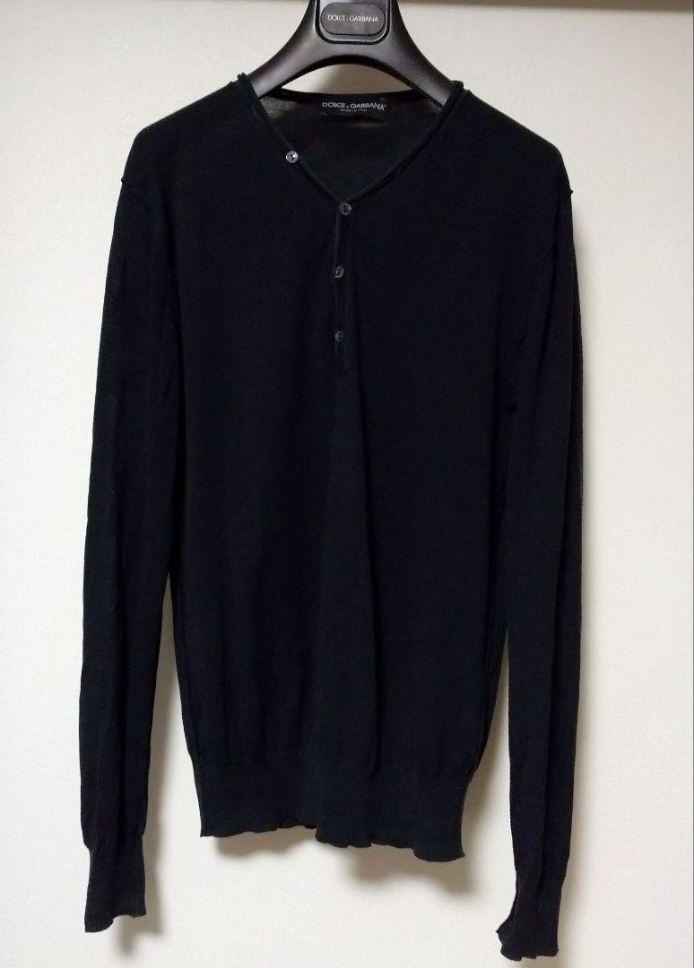 ドルチェ&ガッバーナ ヘンリーネック長袖ニット シルク混 濃紺 48