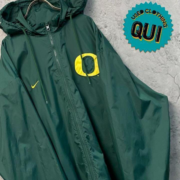 レア USA古着 90s○ナイキ カレッジ刺繍ナイロンジャケット メンズ2XL