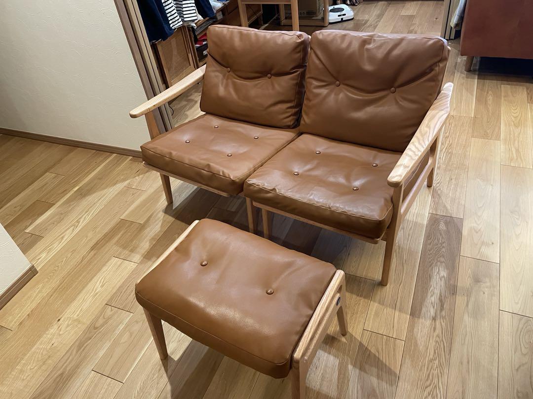 マルニ60 オークフレーム 2シーター&オットマン ビニールレザー セット