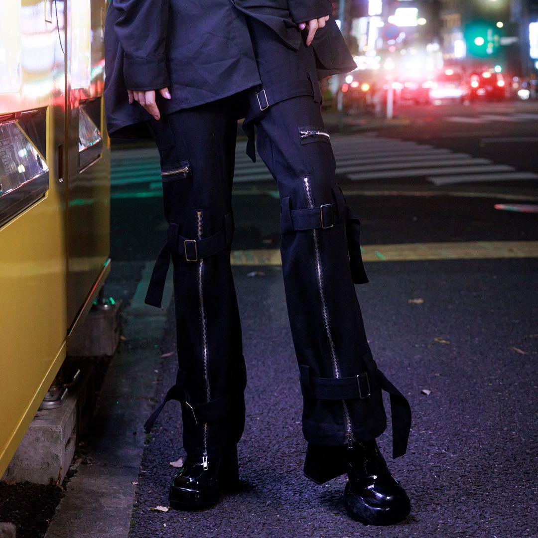 Amilige ベルト付きZIPデザインパンツ Mサイズ