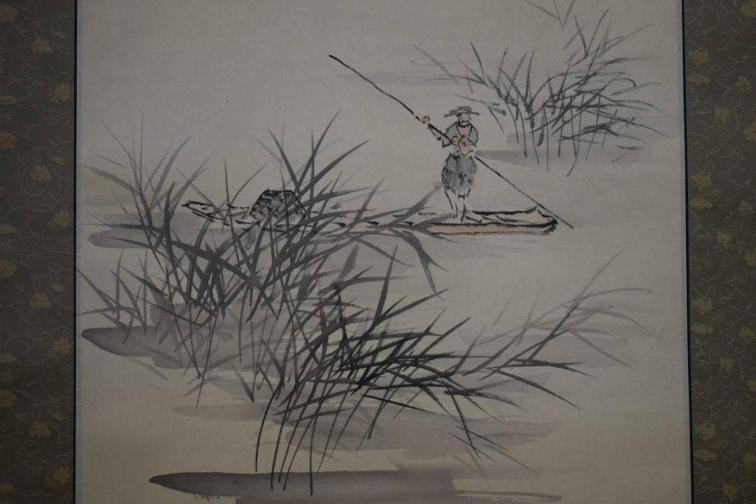 真作/石井金陵/秋江漁舟図/布袋屋掛軸HD-826