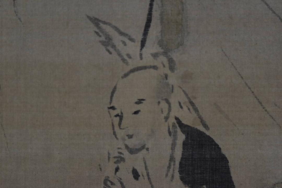 【真作】狩野洞雲/川柳に人物図/僧侶/横物/掛軸/名家伝来/Z-861