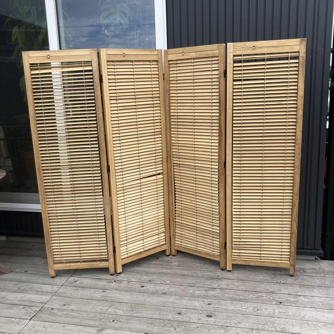 北欧レトロ 木製フレーム 4連 ブラインドパーティション パーテーション 衝立