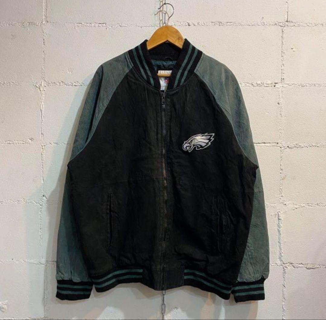 NFL EAGLES イーグルス スタジャン スウェード グリーン レザー 古着