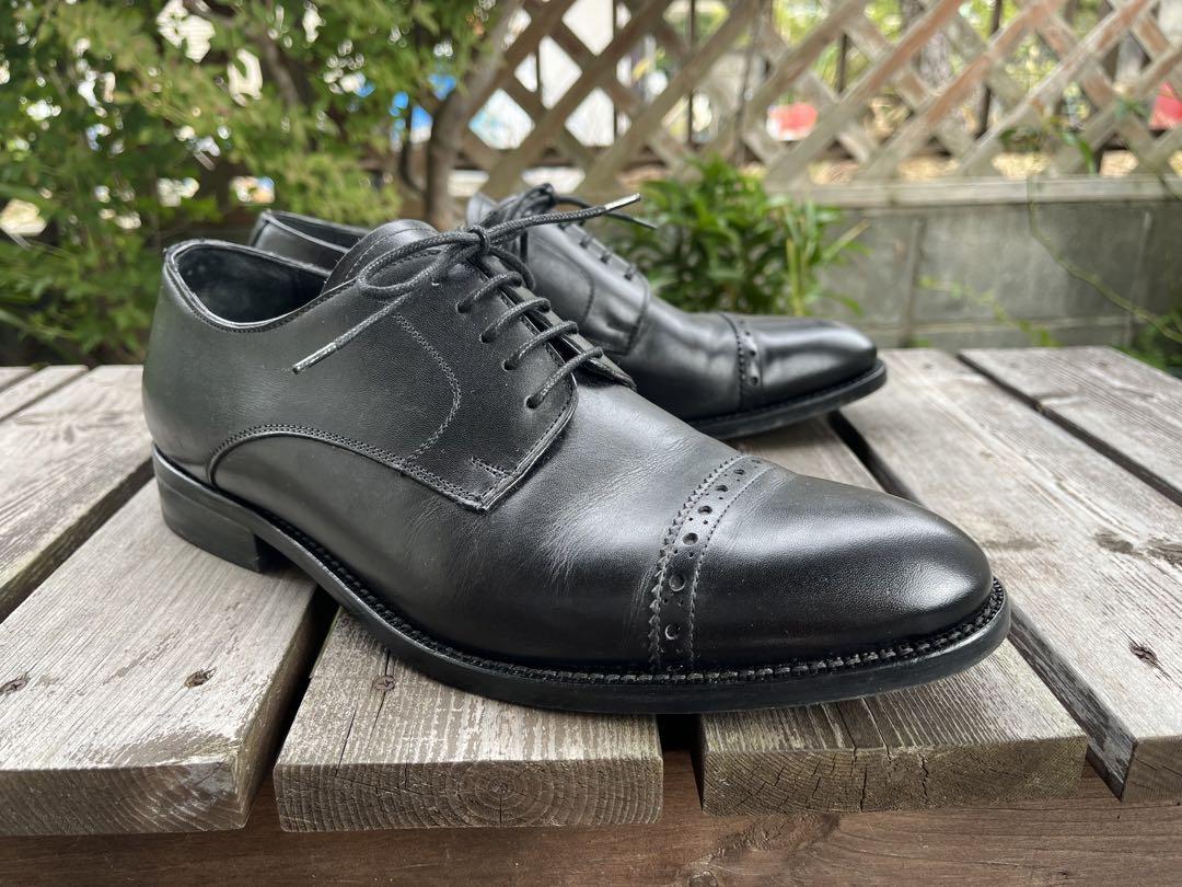 【BUCCAUS】黒革ドレスシューズ キャップトゥ 外羽根ストレートチップ　25