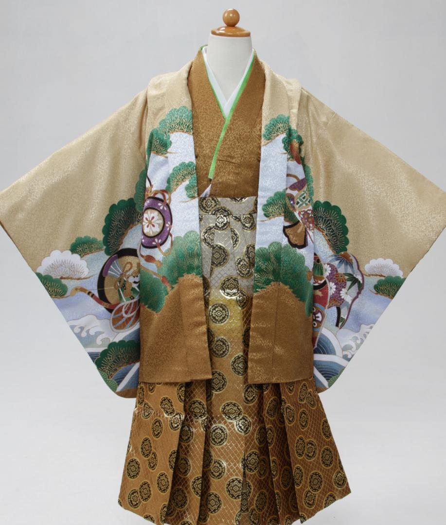 七五三3歳 羽織・着物・長襦袢・袴・帯・懐剣６点セット 肩上げ済み