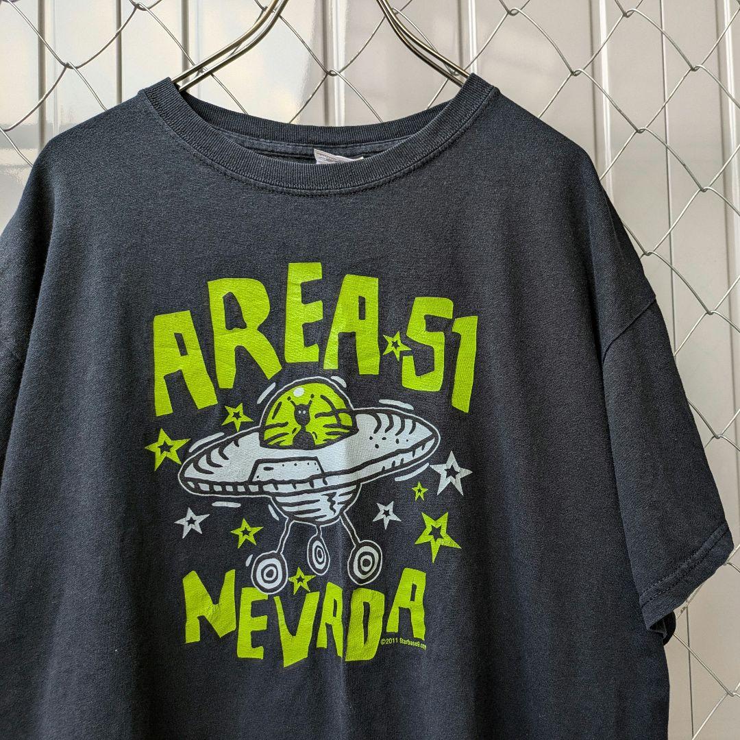 ネバダ州　宇宙　エイリアン　UFOの聖地　エリア51　プリントTシャツ　黒　L