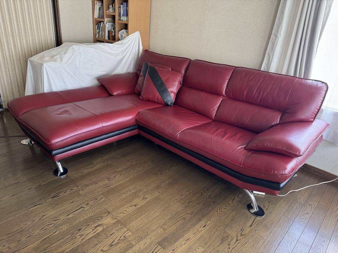 NITORI ニトリ ロゾ4 本革　カウチソファ　カウチ　レッド ソファー