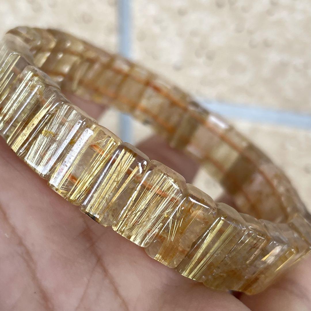 新入りタイチン(全ての面にタイチン)ゴールドルチルクォーツバングルブレスレット