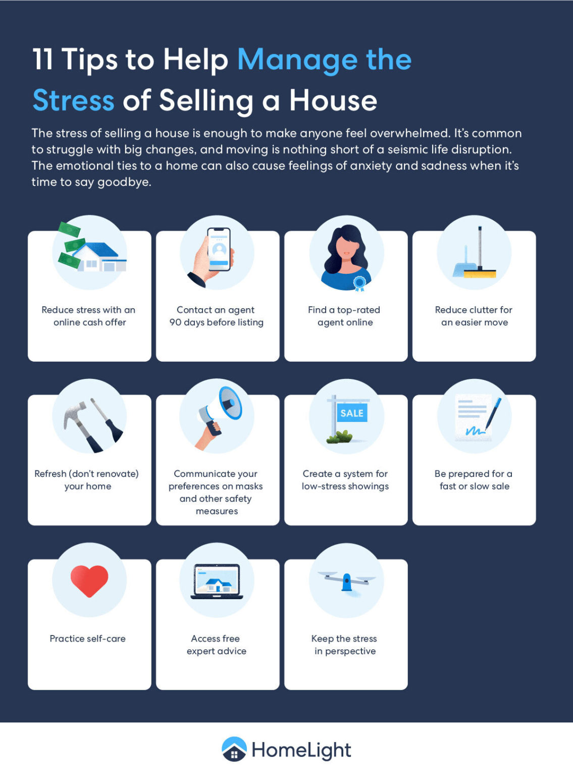 Infographic on How to Manage the Stress of Selling a House: 11 Helpful Tips