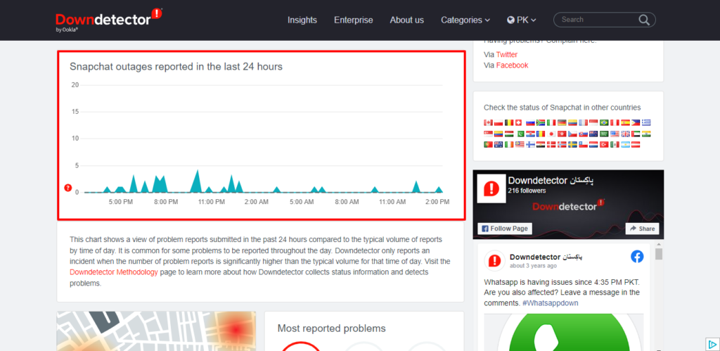 Check The Snapchat Status On Outage Detecting Websites